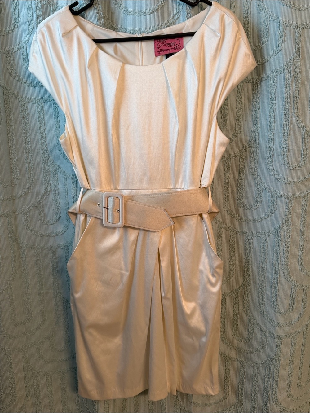 Ivory Belted Satin Dress